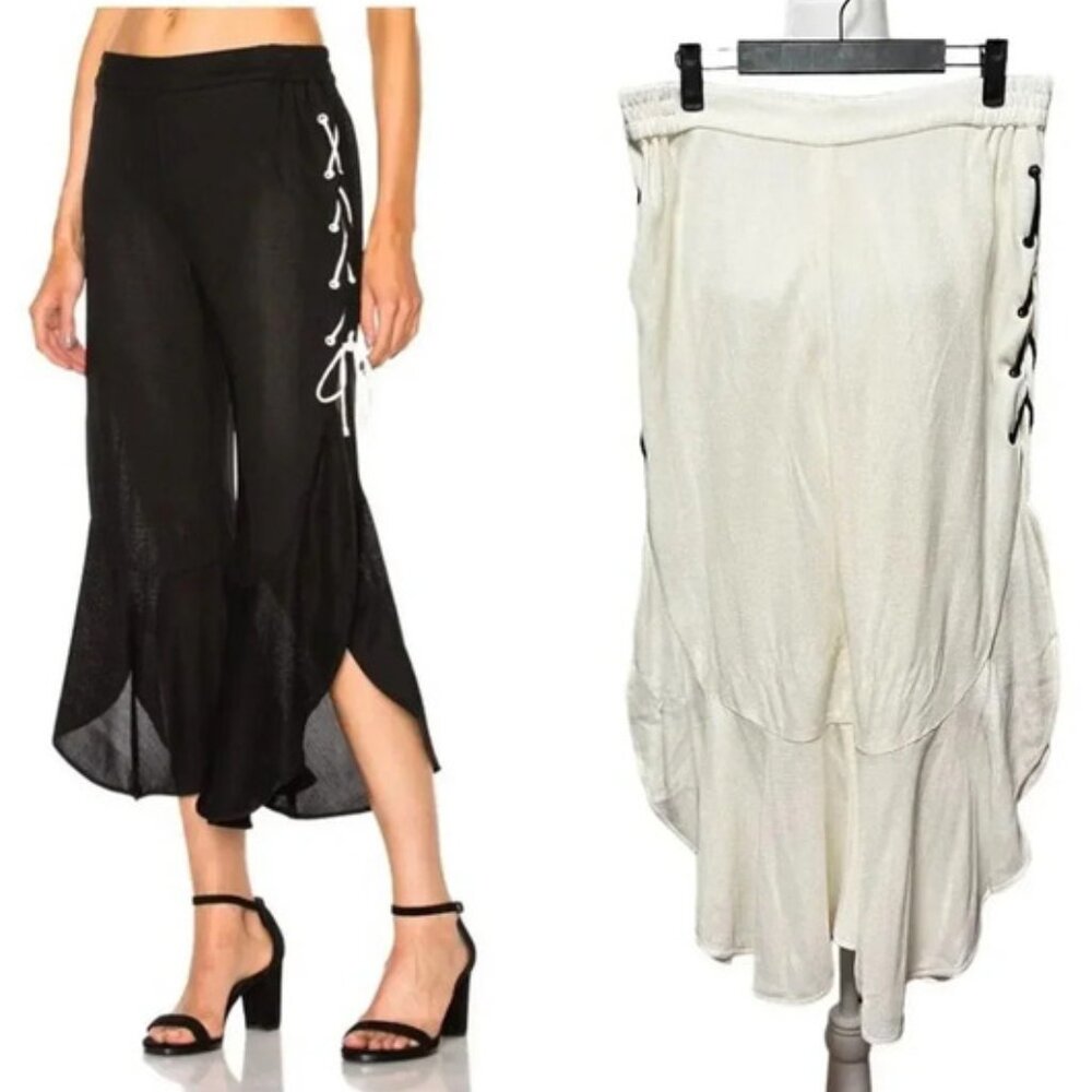 Jonathan‎ Simkhai Ruffle Jersey Pants Lace Up Coverup Resort Ivory NWT Size L